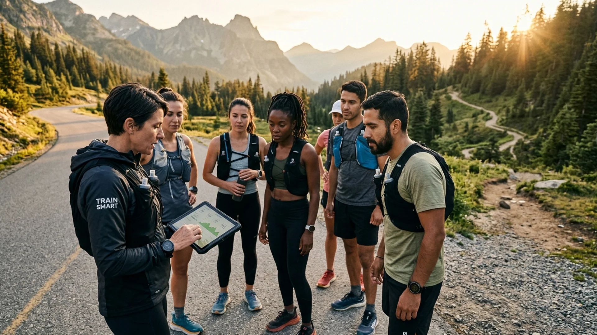 Group of runners training together with personalized coaching adaptations