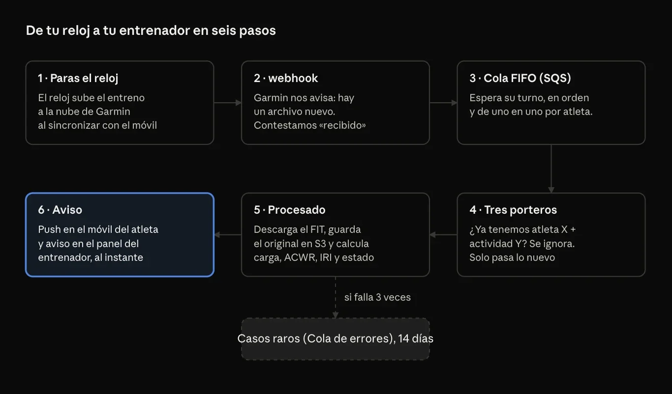 Diagram of the six steps from the watch to the coach