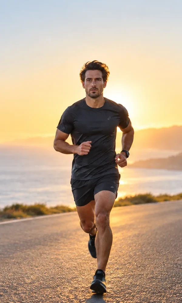 Runner striding on the road